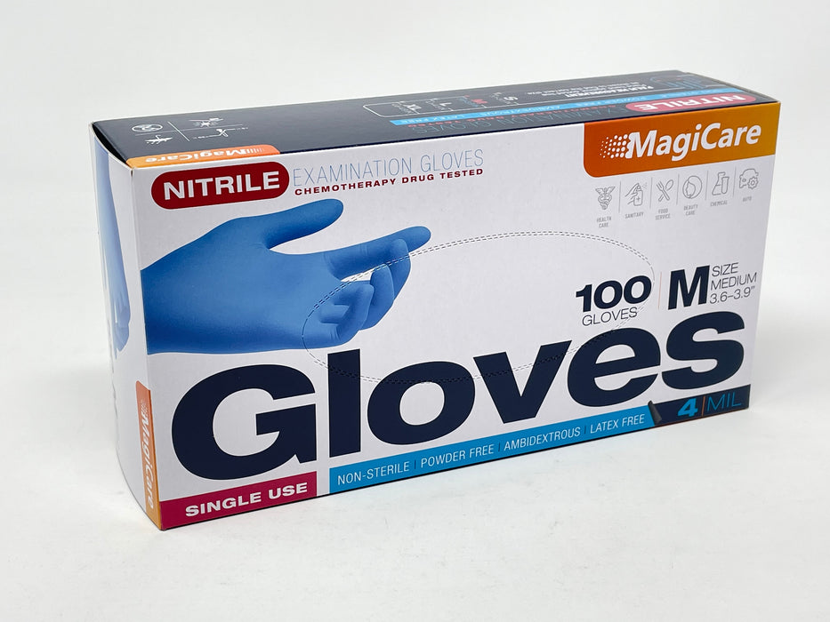 MagiCare Medical Blue Nitrile Exam Gloves 100 Pcs Latex-Free & Powder-Free Chemo-Rated Disposable Gloves 4 Mil