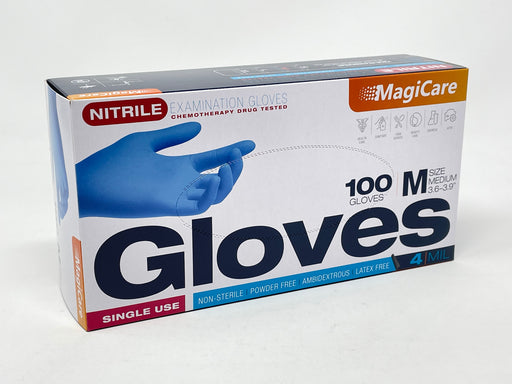 MagiCare Medical Blue Nitrile Exam Gloves 100 Pcs Latex-Free & Powder-Free Chemo-Rated Disposable Gloves 4 Mil