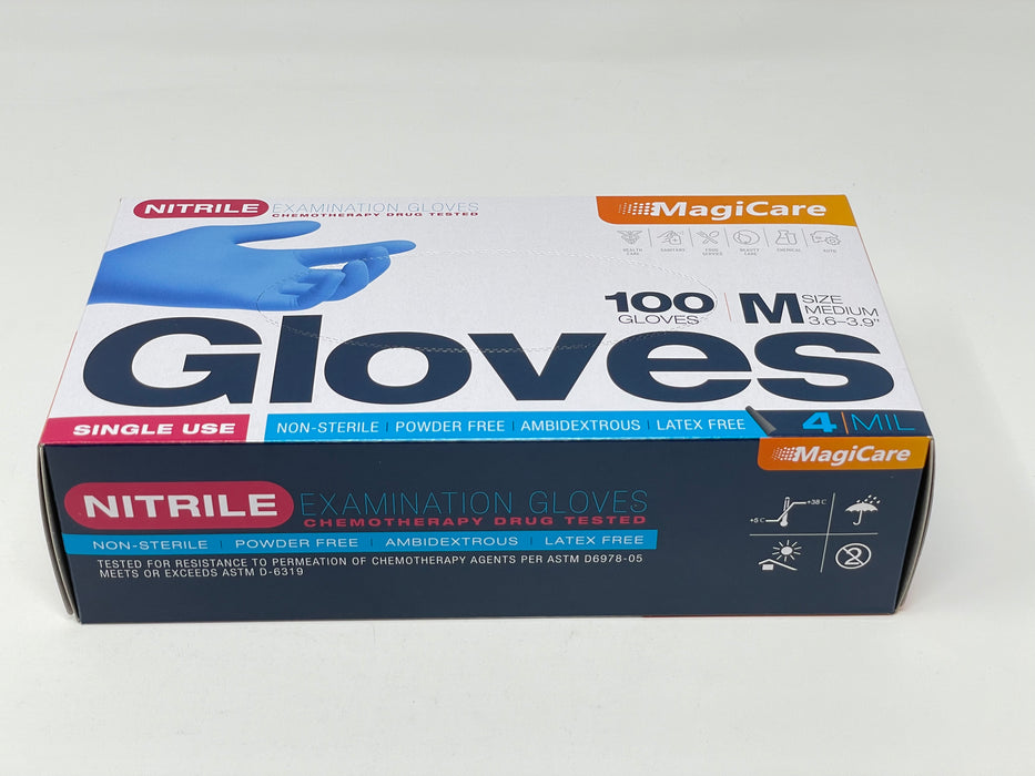 MagiCare Medical Blue Nitrile Exam Gloves 100 Pcs Latex-Free & Powder-Free Chemo-Rated Disposable Gloves 4 Mil
