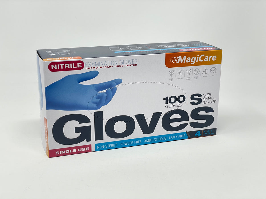 MagiCare Medical Blue Nitrile Exam Gloves 100 Pcs Latex-Free & Powder-Free Chemo-Rated Disposable Gloves 4 Mil