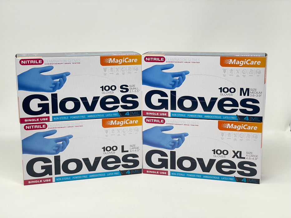MagiCare Medical Blue Nitrile Exam Gloves 100 Pcs Latex-Free & Powder-Free Chemo-Rated Disposable Gloves 4 Mil