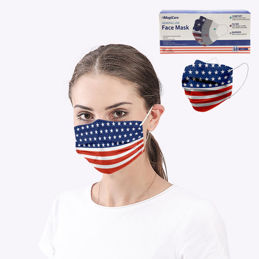 MagiCare 3-Ply Disposable Breathable American Flag Face Mask 