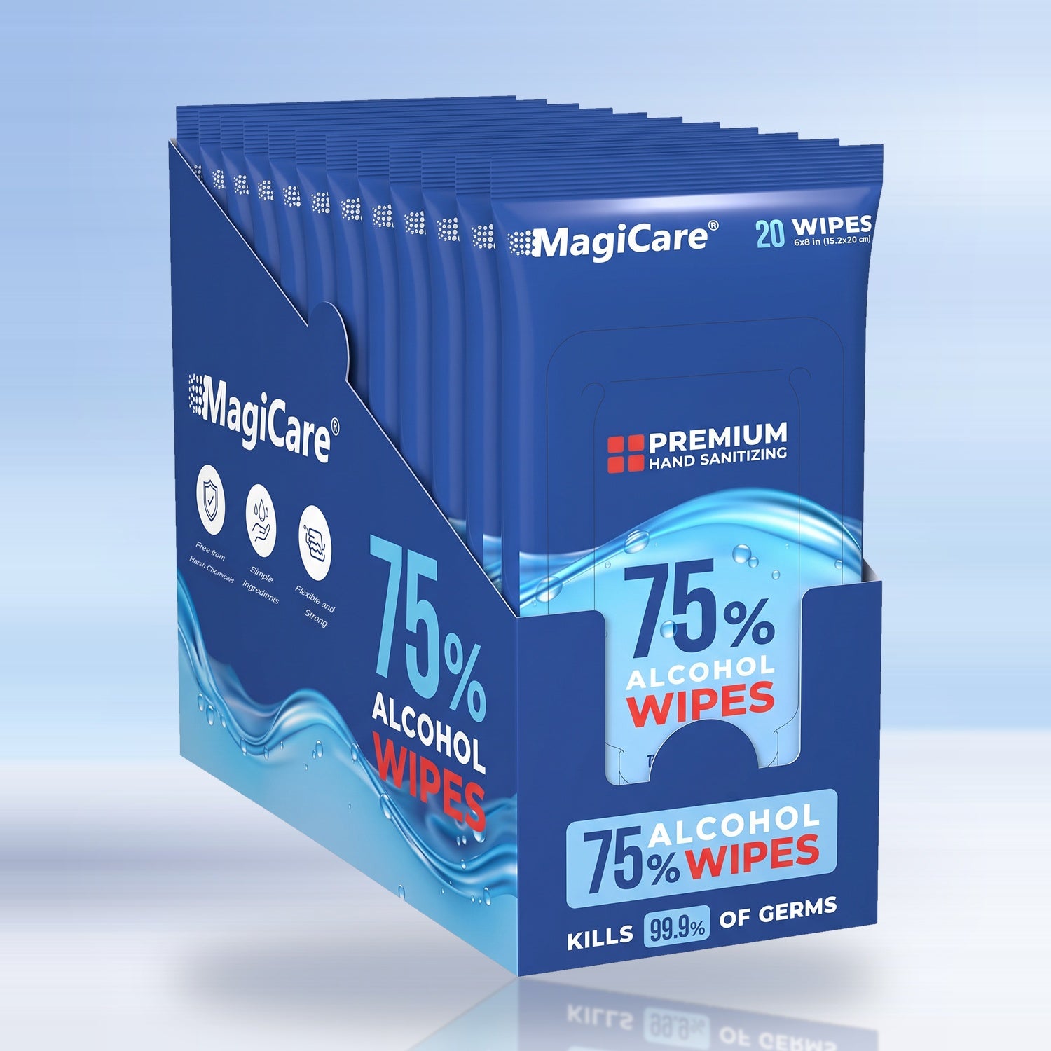 MagiCare 75% Alcohol Hand Sanitizing Wipes, 10 Travel Packs, 200ct