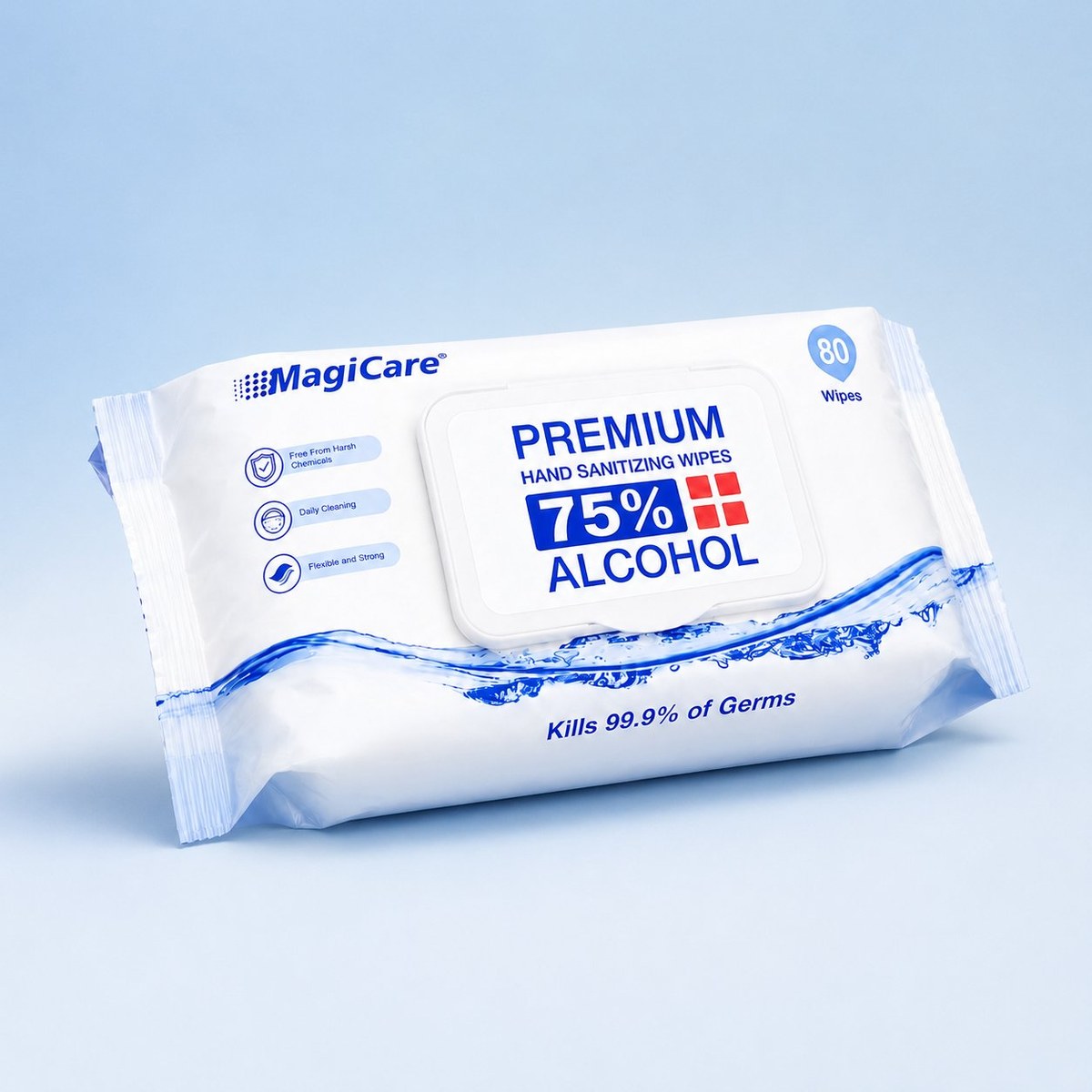 MagiCare 80-count resealable soft pack of alcohol hand wipes