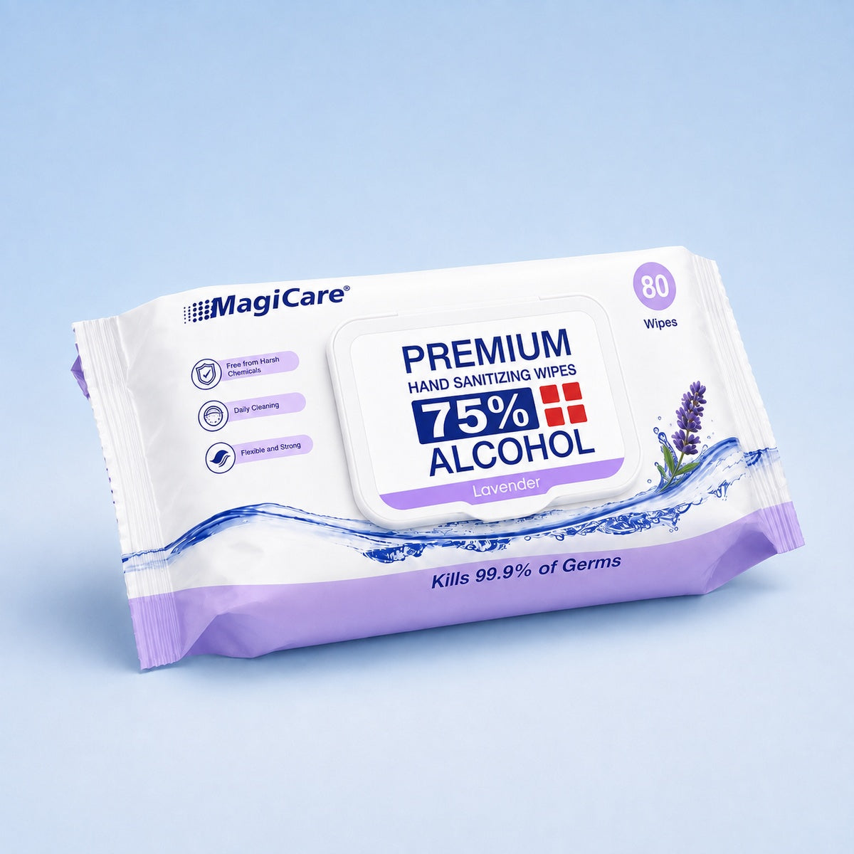 MagiCare Lavender 80-count pack of 75% alcohol hand wipes