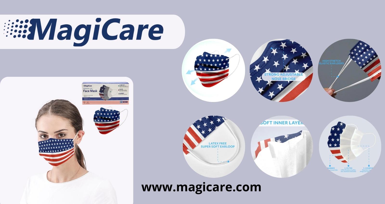 MagiCare USA Flag 3-Ply Disposable Face Masks