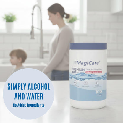 MagiCare 75% Alcohol Hand Sanitizing Wipes, Unscented 100ct Canisters
