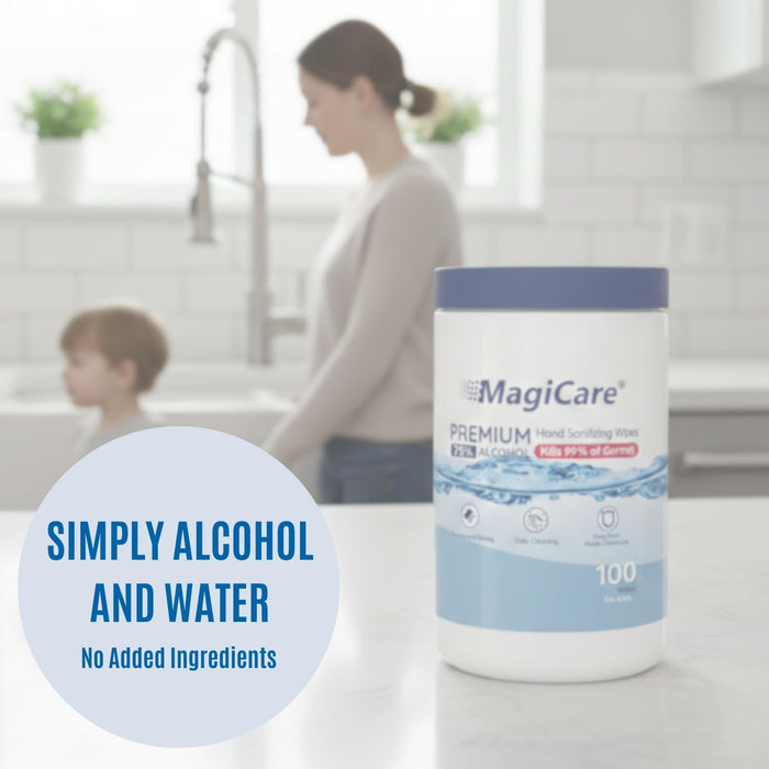 MagiCare 75% Alcohol Hand Sanitizing Wipes, Unscented 100ct Canisters