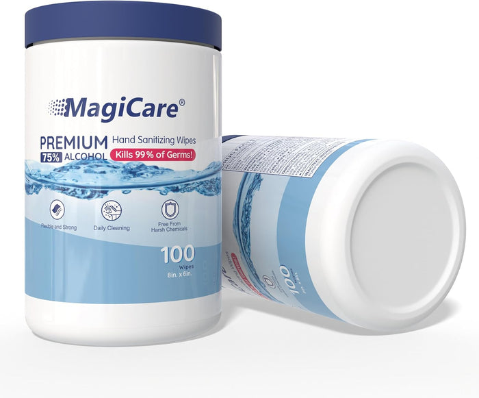 MagiCare 75% Alcohol Hand Sanitizing Wipes, Unscented 100ct Canisters