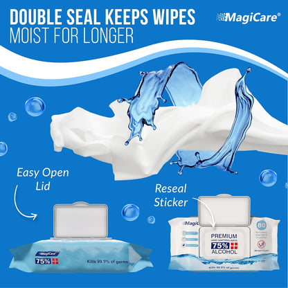 MagiCare 75% Alcohol Hand Sanitizing Wipes, 80ct Unscented Soft Pack