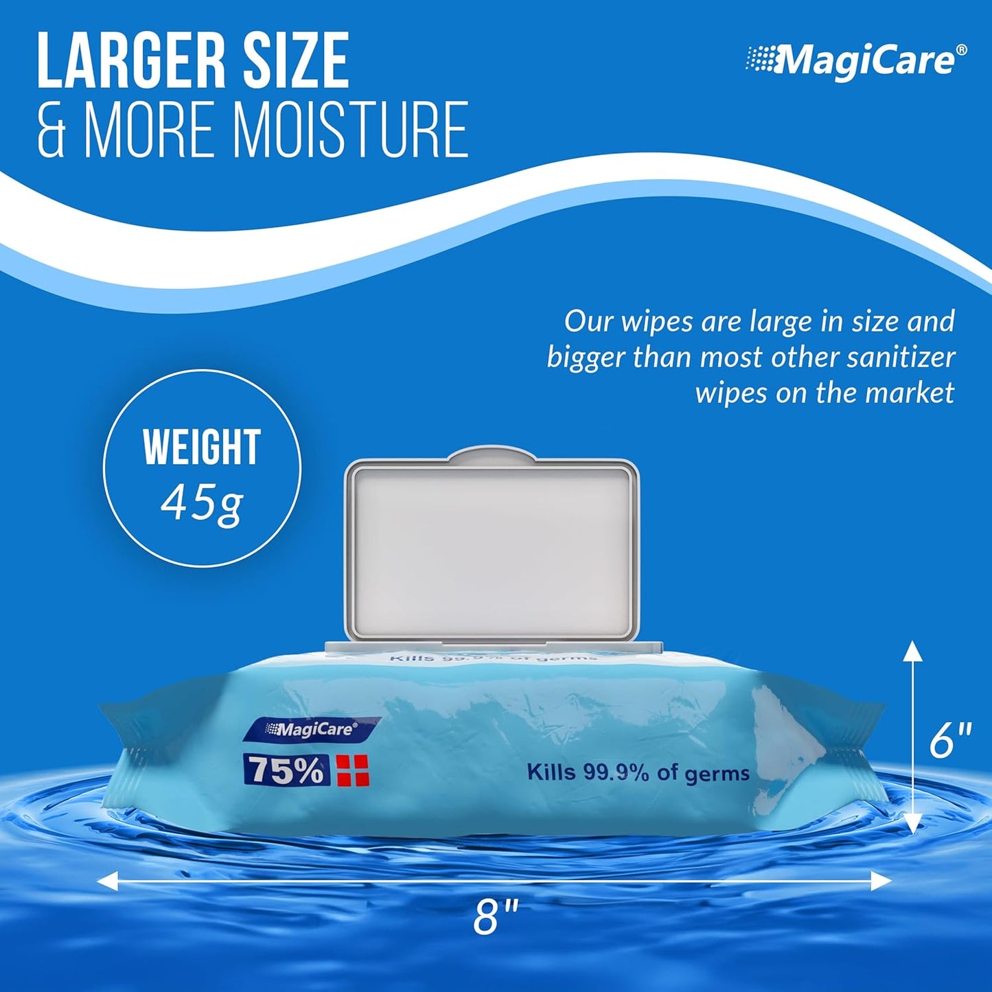 MagiCare 75% Alcohol Hand Sanitizing Wipes, 80ct Unscented Soft Pack