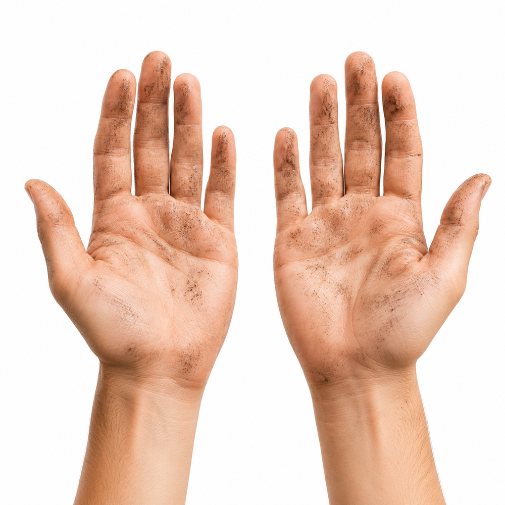 Hands with light everyday residue
