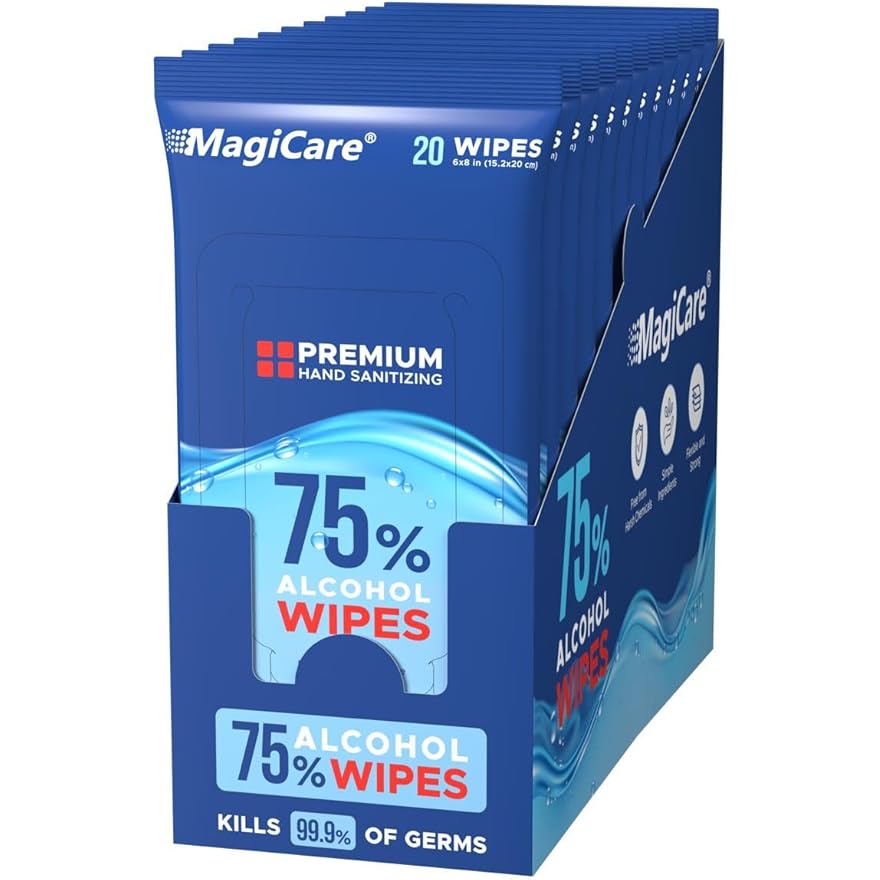 MagiCare 75% Alcohol Hand Sanitizing Wipes, 10 Travel Packs, 200ct