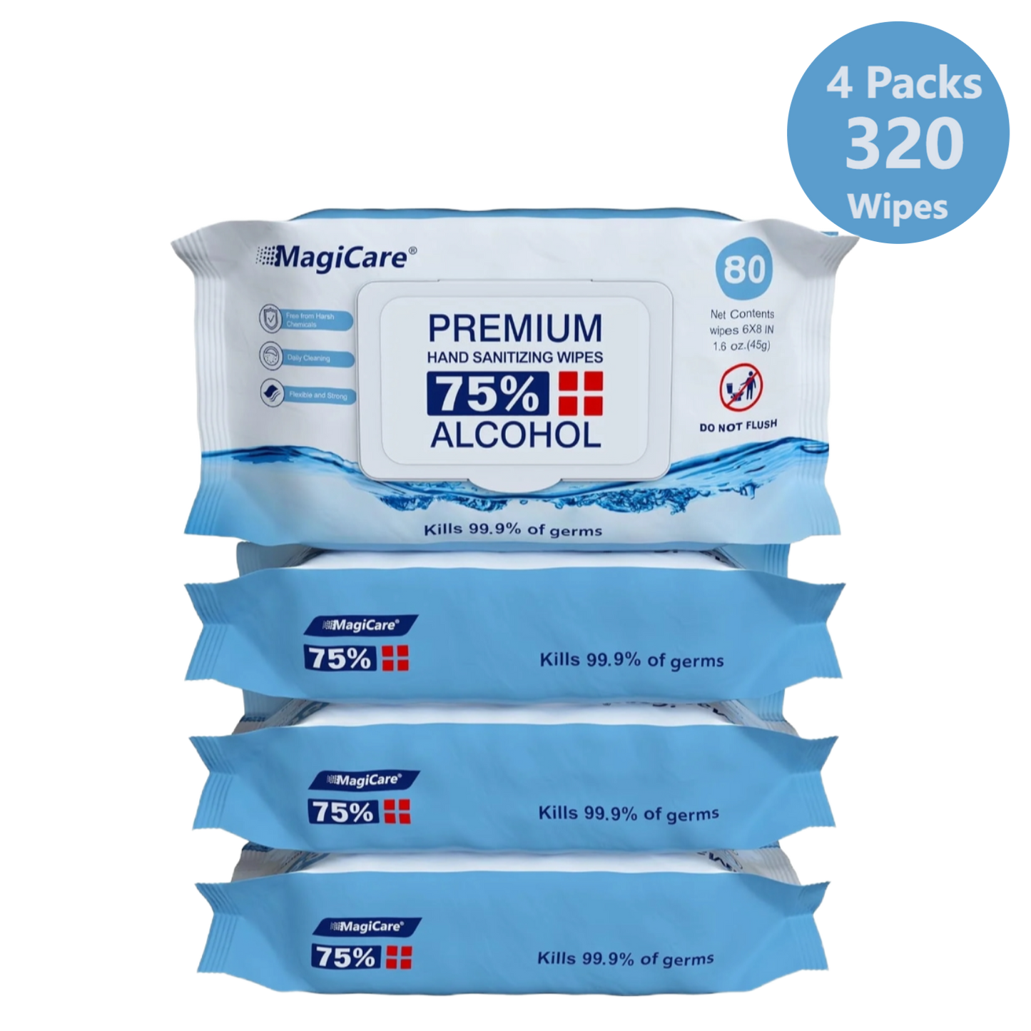 MagiCare 75% Alcohol Hand Sanitizing Wipes, 80ct Unscented Soft Pack