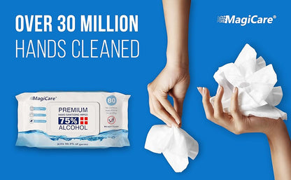 MagiCare 75% Alcohol Hand Sanitizing Wipes, 80ct Unscented Soft Pack