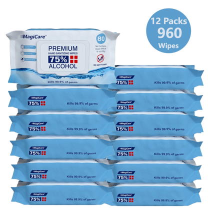 MagiCare 75% Alcohol Hand Sanitizing Wipes, 80ct Unscented Soft Pack