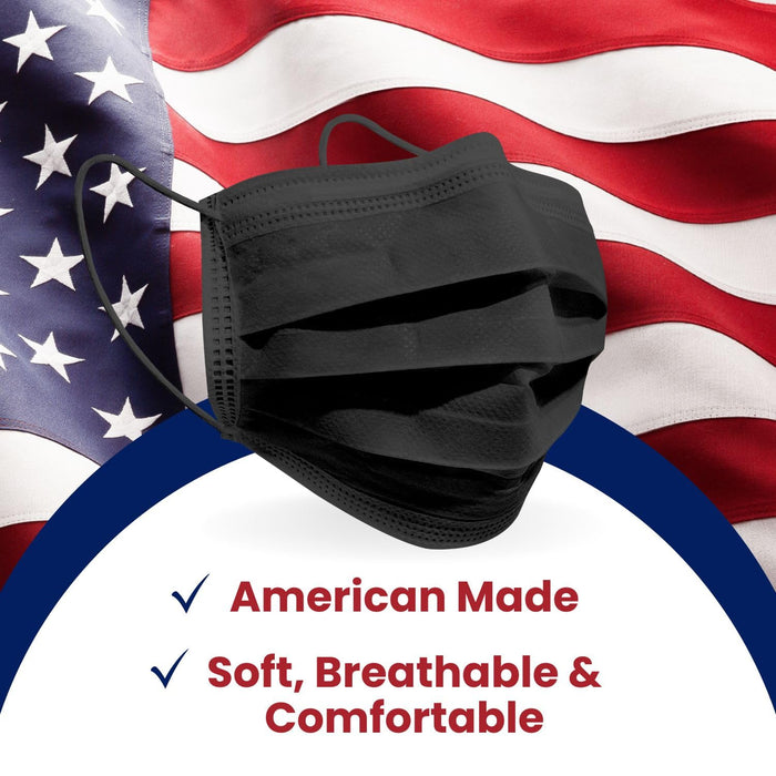 MagiCare Made in USA 3-Ply Black Disposable Face Masks, 50ct Box