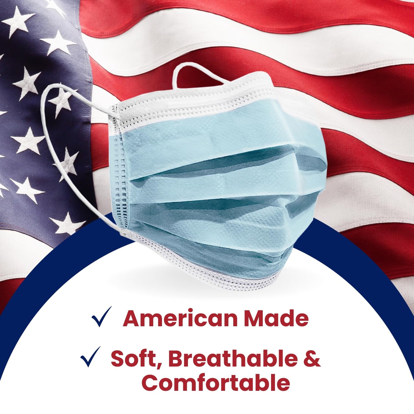 MagiCare American made blue 3-ply disposable face mask with soft breathable design