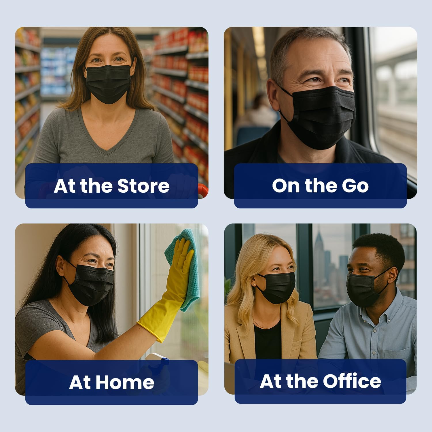 MagiCare black disposable face masks for everyday use at the store on the go at home and at the office