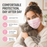 Adult wearing MagiCare pink 3-ply disposable face mask at home with lightweight feel soft non-woven fabric and comfortable ear loops