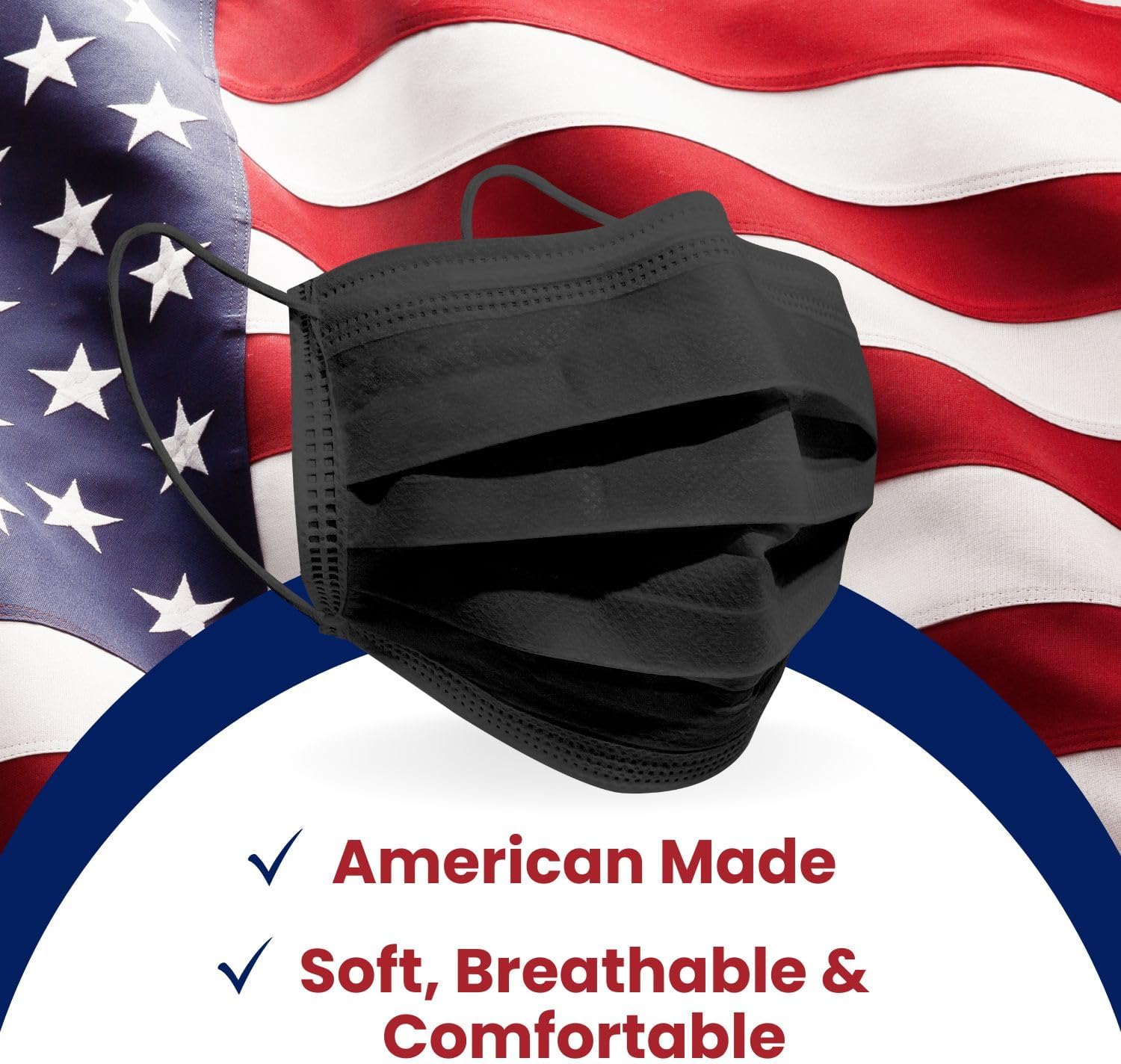 MagiCare Made in USA Masks - Black Face Masks Disposable - Premium 3 Ply Face Mask for Adults - Comfortable, Soft, Breathable - Black Face Mask American Made - 50ct Box