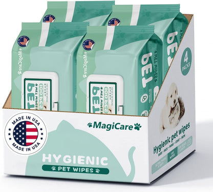 MAGICARE Dog Wipes – 400 pcs Dog Cleaning Wipes Bundle – Enriched with Vitamin E and Aloe Vera – 8 x 8 inch Cat Cleaning Wipes – Large Pet Wipes Made in The USA – Vet and Groomer Recommended