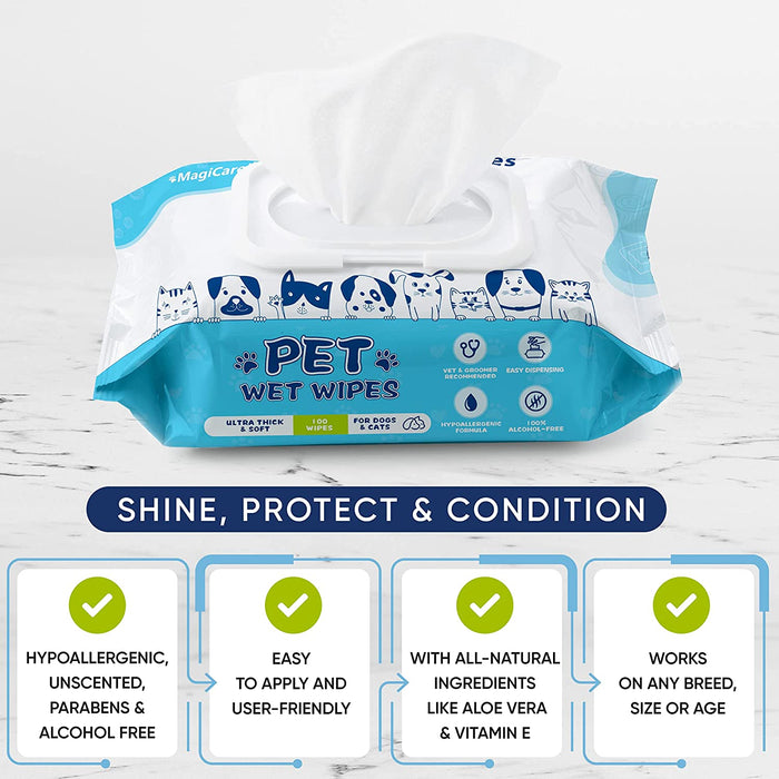 MAGICARE Pet Wipes – 400 pcs Dog Wipes – 8x8 Inch Unscented Dog Paw Cleaner Wipes for Body, Ears, Face, and Skin – Ultra Thick & Soft with Hypoallergenic Formula – Ideal Pet Wipes for Dogs & Cats