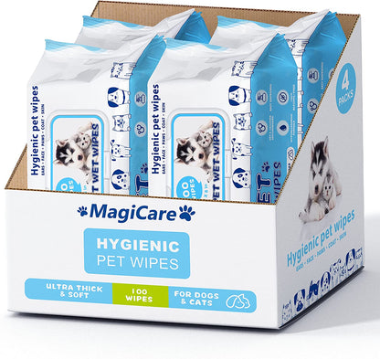 MagiCare Unscented Pet Wipes for Dogs & Cats, 400ct Soft Packs
