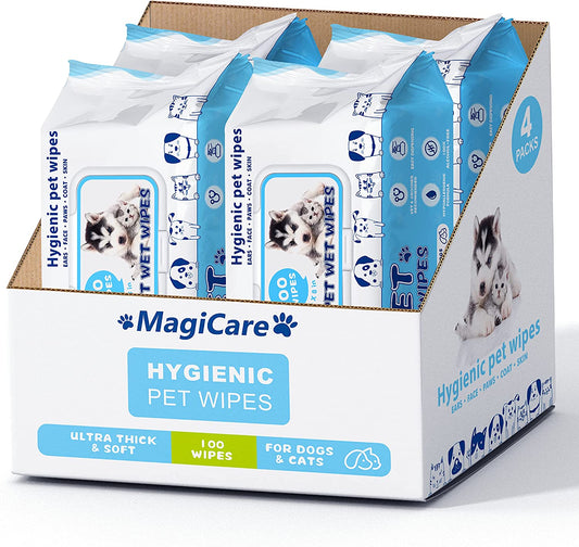 MagiCare Unscented Pet Wipes for Dogs & Cats, 100ct Soft Packs