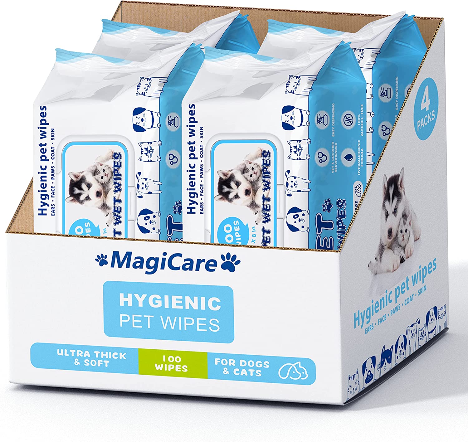 MAGICARE Pet Wipes – 400 pcs Dog Wipes – 8x8 Inch Unscented Dog Paw Cleaner Wipes for Body, Ears, Face, and Skin – Ultra Thick & Soft with Hypoallergenic Formula – Ideal Pet Wipes for Dogs & Cats