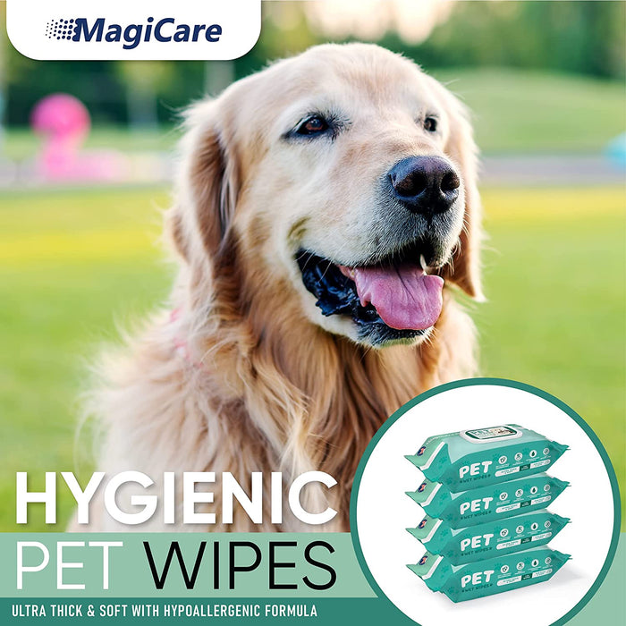 MAGICARE Dog Wipes – 400 pcs Dog Cleaning Wipes Bundle – Enriched with Vitamin E and Aloe Vera – 8 x 8 inch Cat Cleaning Wipes – Large Pet Wipes Made in The USA – Vet and Groomer Recommended