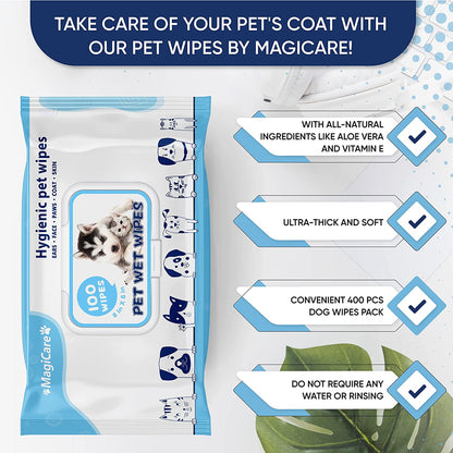 MagiCare Unscented Pet Wipes for Dogs & Cats, 400ct Soft Packs