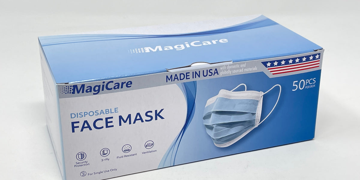 MagiCare Made in USA Blue 3-Ply Disposable Face Masks ASTM Level 1