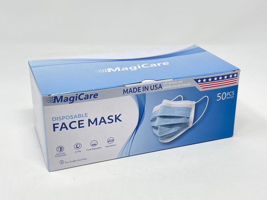 MagiCare Made in the USA Blue 3-Ply Disposable Face Masks