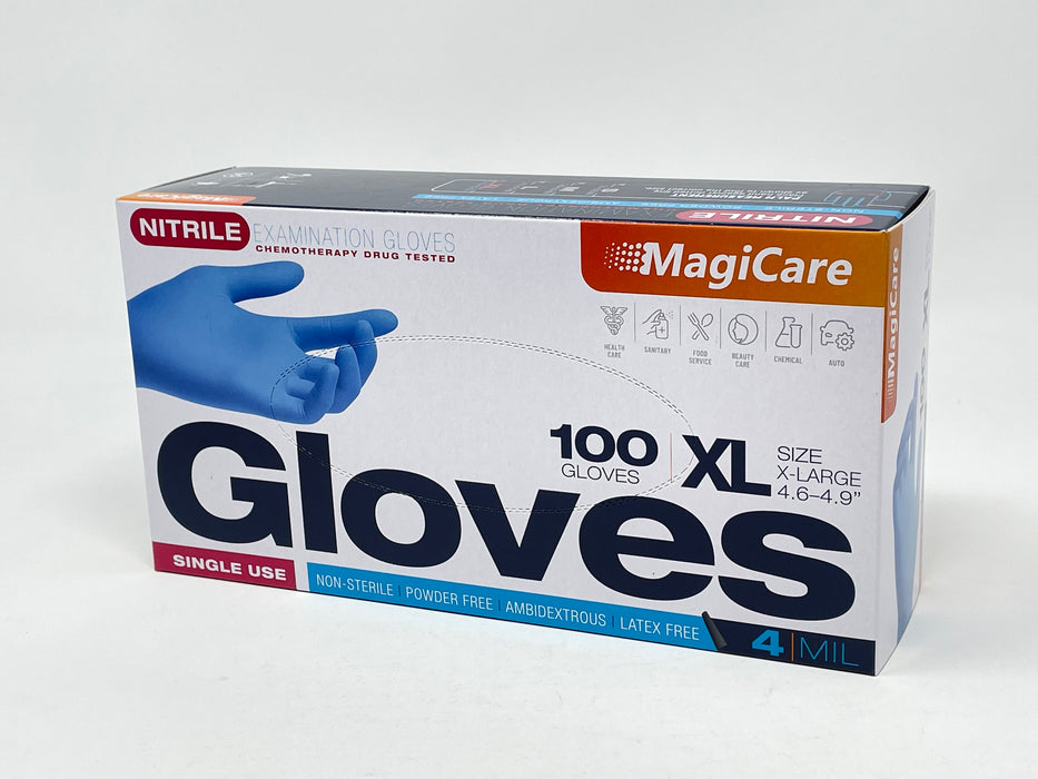 MagiCare Medical Blue Nitrile Exam Gloves 100 Pcs Latex-Free & Powder-Free Chemo-Rated Disposable Gloves 4 Mil