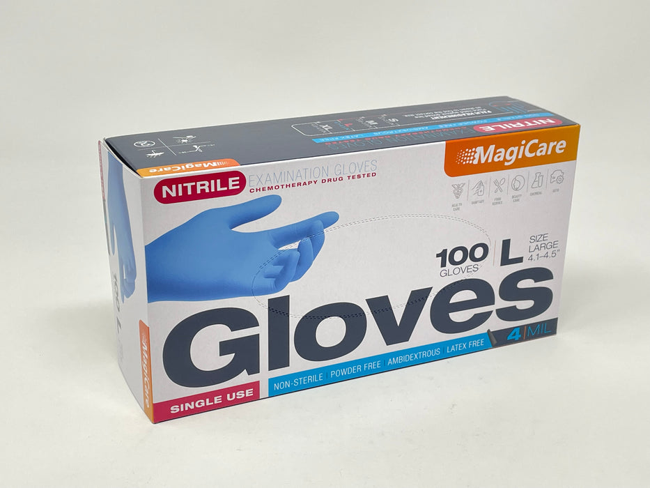 MagiCare Medical Blue Nitrile Exam Gloves 100 Pcs Latex-Free & Powder-Free Chemo-Rated Disposable Gloves 4 Mil