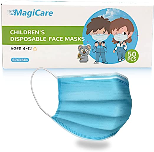 MagiCare Kids Disposable Face Masks - Youth Ages 4-12 - Small Face Masks For Children - Soft, Comfortable, Breathable Face Masks - 1 Box (50PCS)