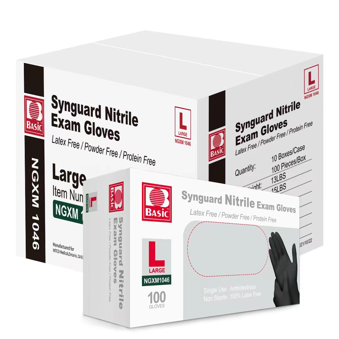 Intco Basic Medical Synguard Black Nitrile Exam Gloves 6 Mil LatexF