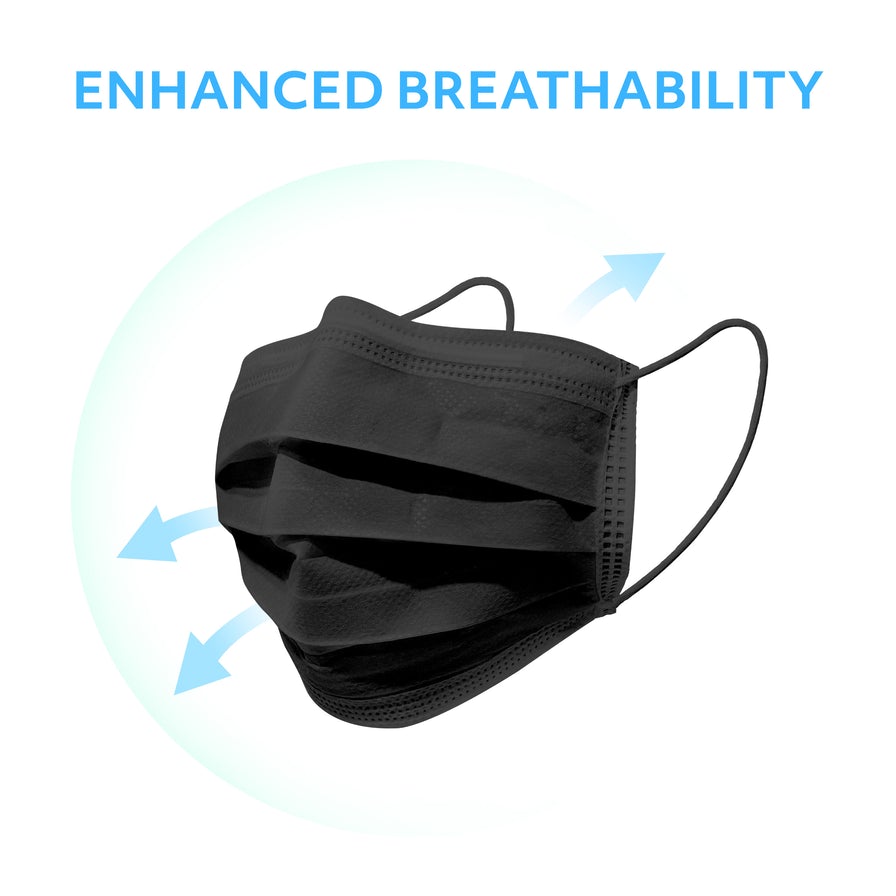MagiCare black disposable face mask with breathable 3-ply design and elastic ear loops