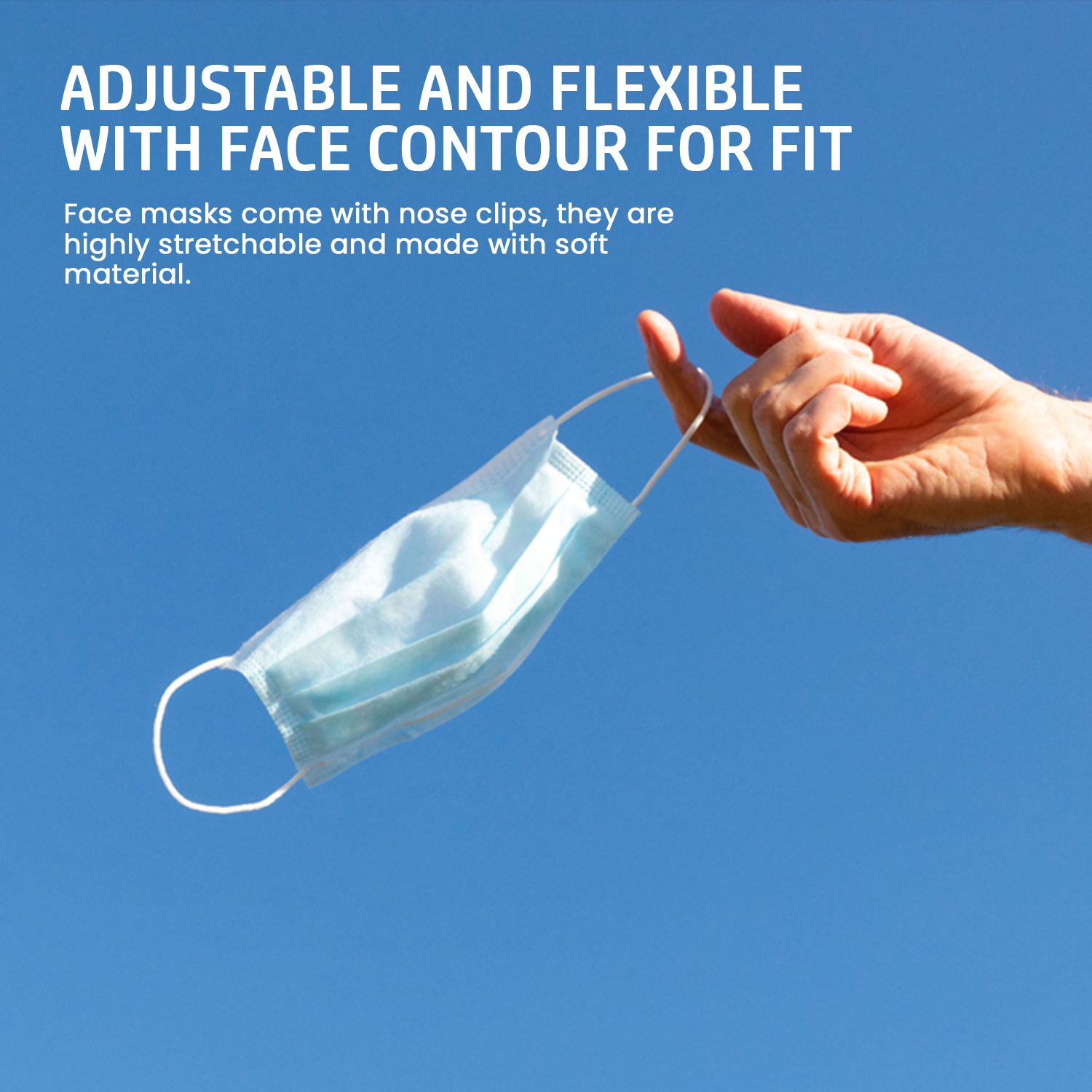 MagiCare blue disposable face mask with flexible ear loops and adjustable nose clip for comfortable fit