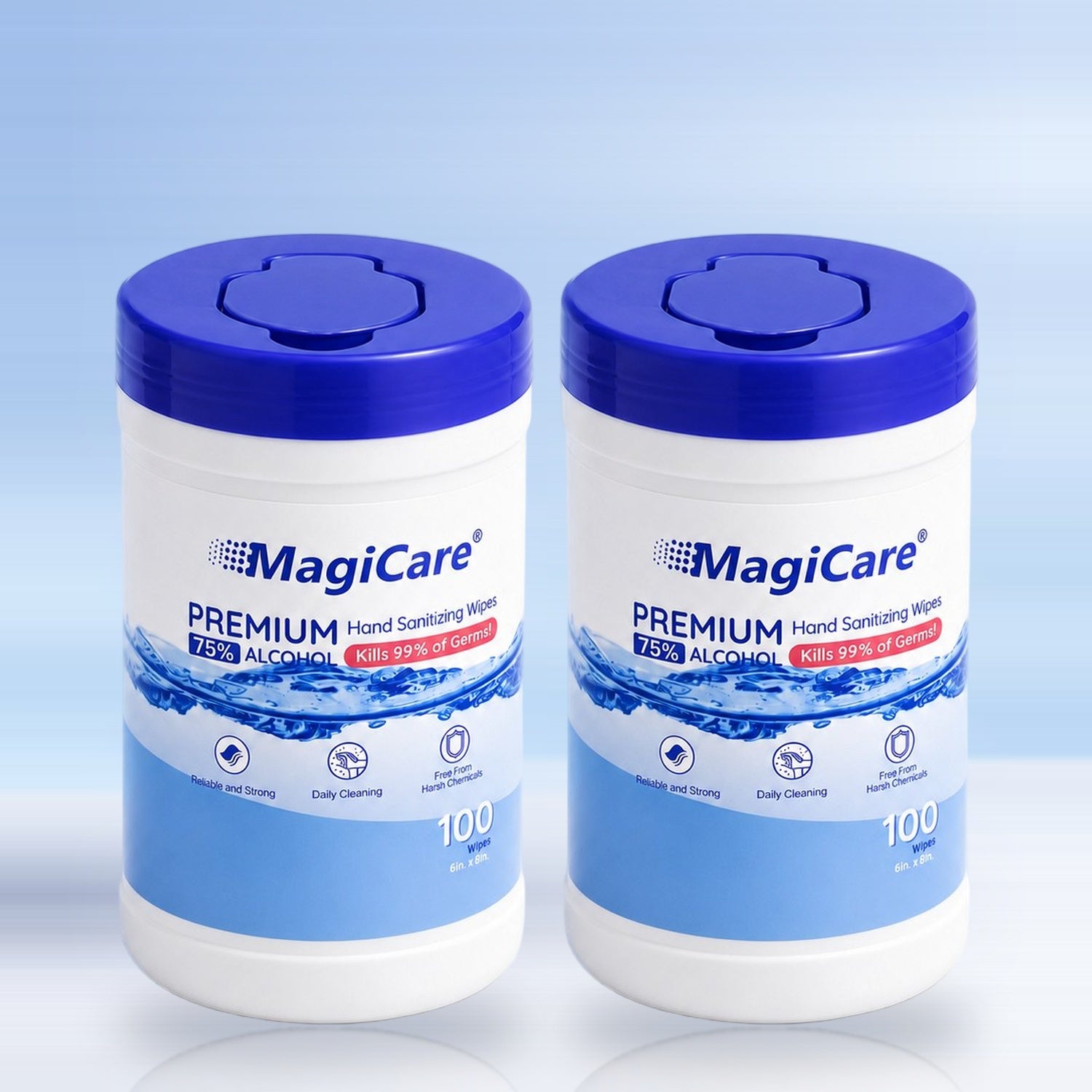 MagiCare 75% Alcohol Hand Sanitizing Wipes, Unscented 100ct Canisters