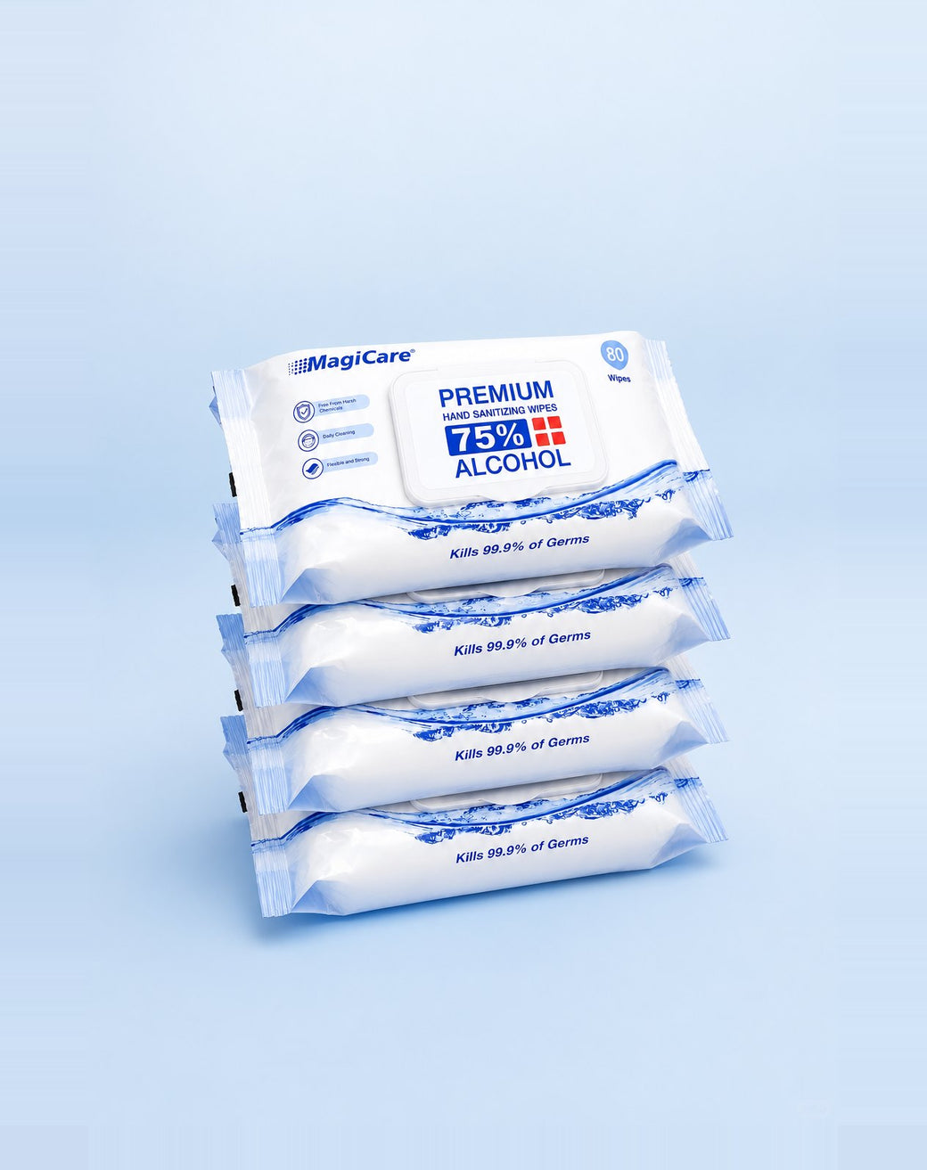 MagiCare 320ct home pack — four 80-count packs of 75% alcohol hand wipes