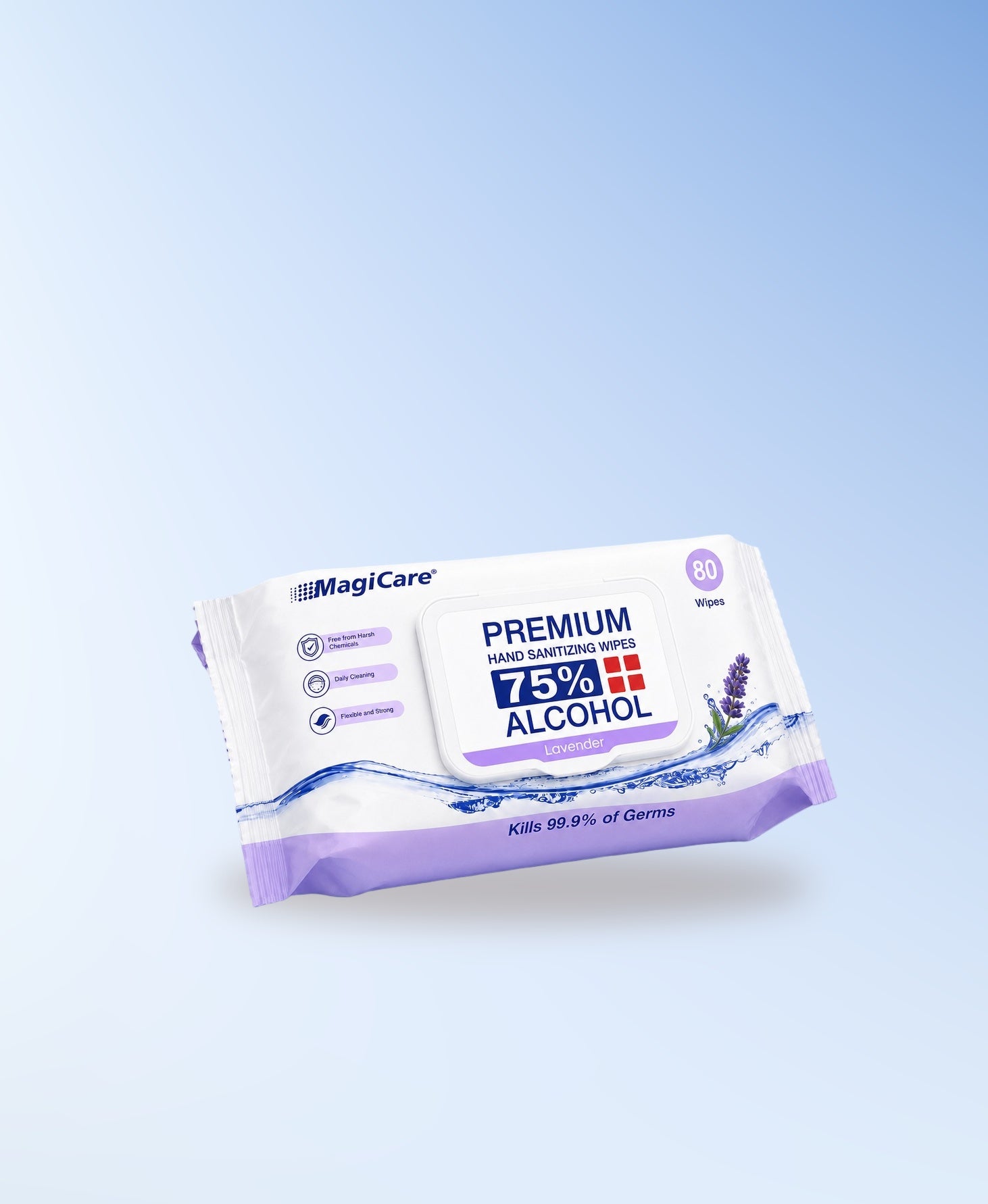 MagiCare 75% Alcohol Hand Sanitizing Wipes, 80ct Lavender Soft Pack