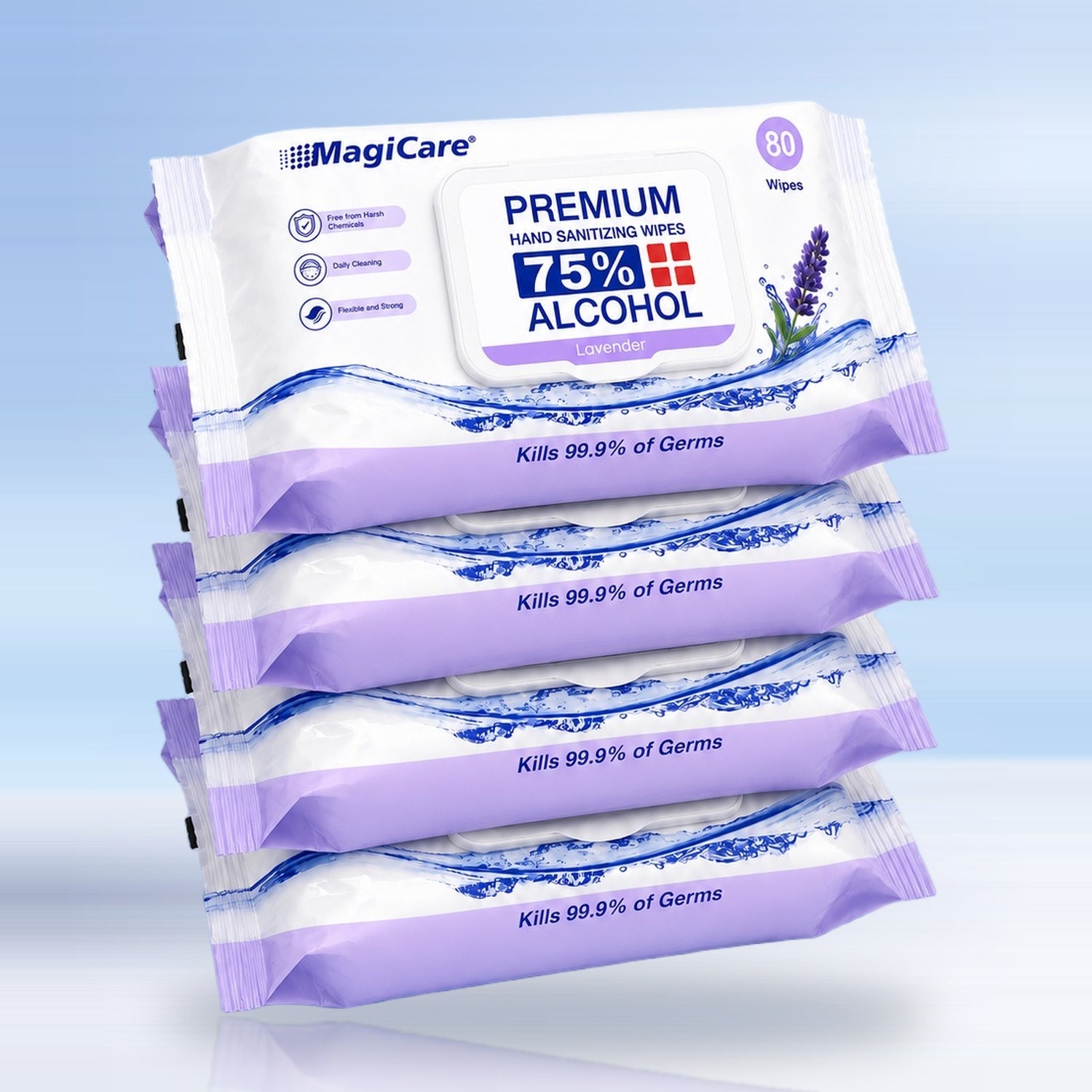 MagiCare 75% Alcohol Hand Sanitizing Wipes, 80ct Lavender Soft Pack
