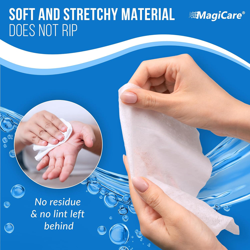 A MagiCare wipe stretched without tearing