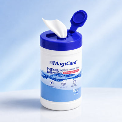 MagiCare 100-count canister of 75% alcohol hand wipes